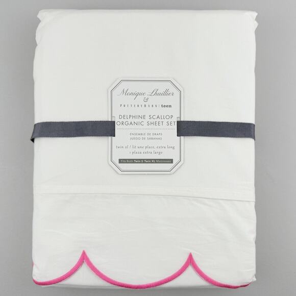 Monique Lhuillier x Pottery Barn Teen Delphine Scallop Sheet Set TWIN XL Organic - Picture 1 of 8